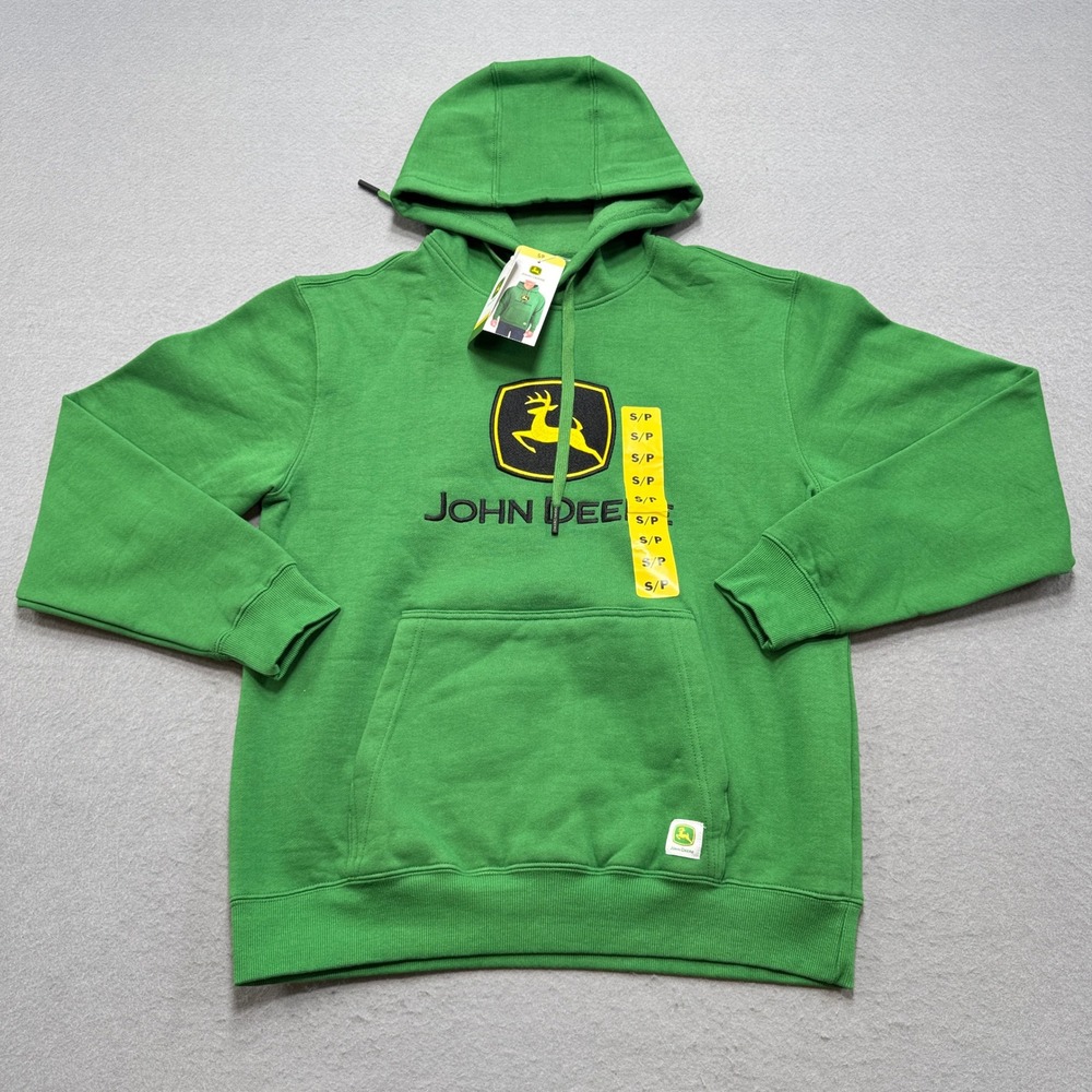 NEW John Deere Hoodie Men's Small Green Fleece Lined Embroidered Logo Collegiate